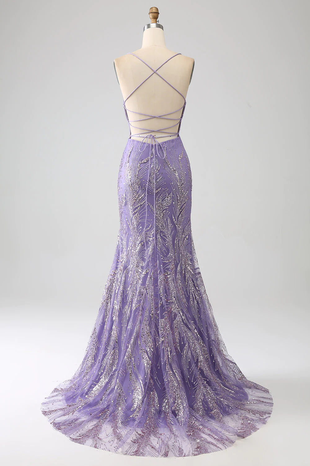 Glitzerndes, langes, lila Meerjungfrauen-Ballkleid