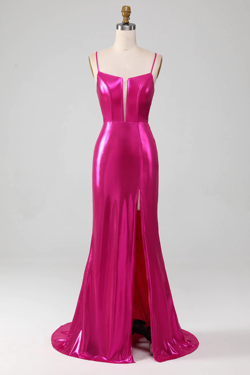 Glitzerndes, pinkfarbenes, schlichtes Meerjungfrauen-Ballkleid mit Schlitz