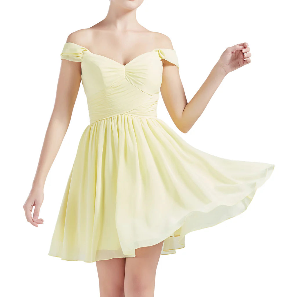 Vestidos de dama de honor de gasa cortos con hombros descubiertos para fiesta de boda