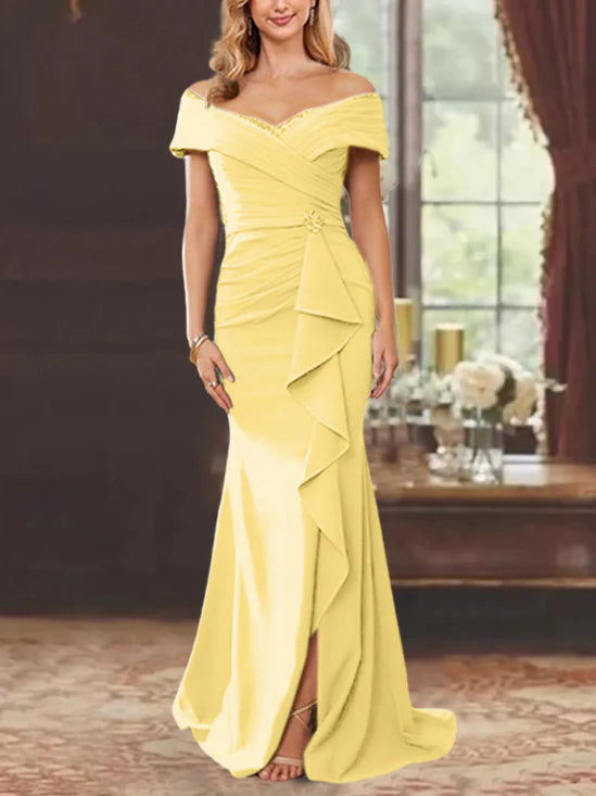 Sheath Floor-Length Off-The-Shoulder Mother Of The Bride Dresses