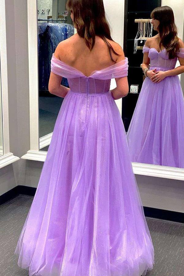A-line Off-The-Shoulder Tulle Prom Dresses Evening Dresses