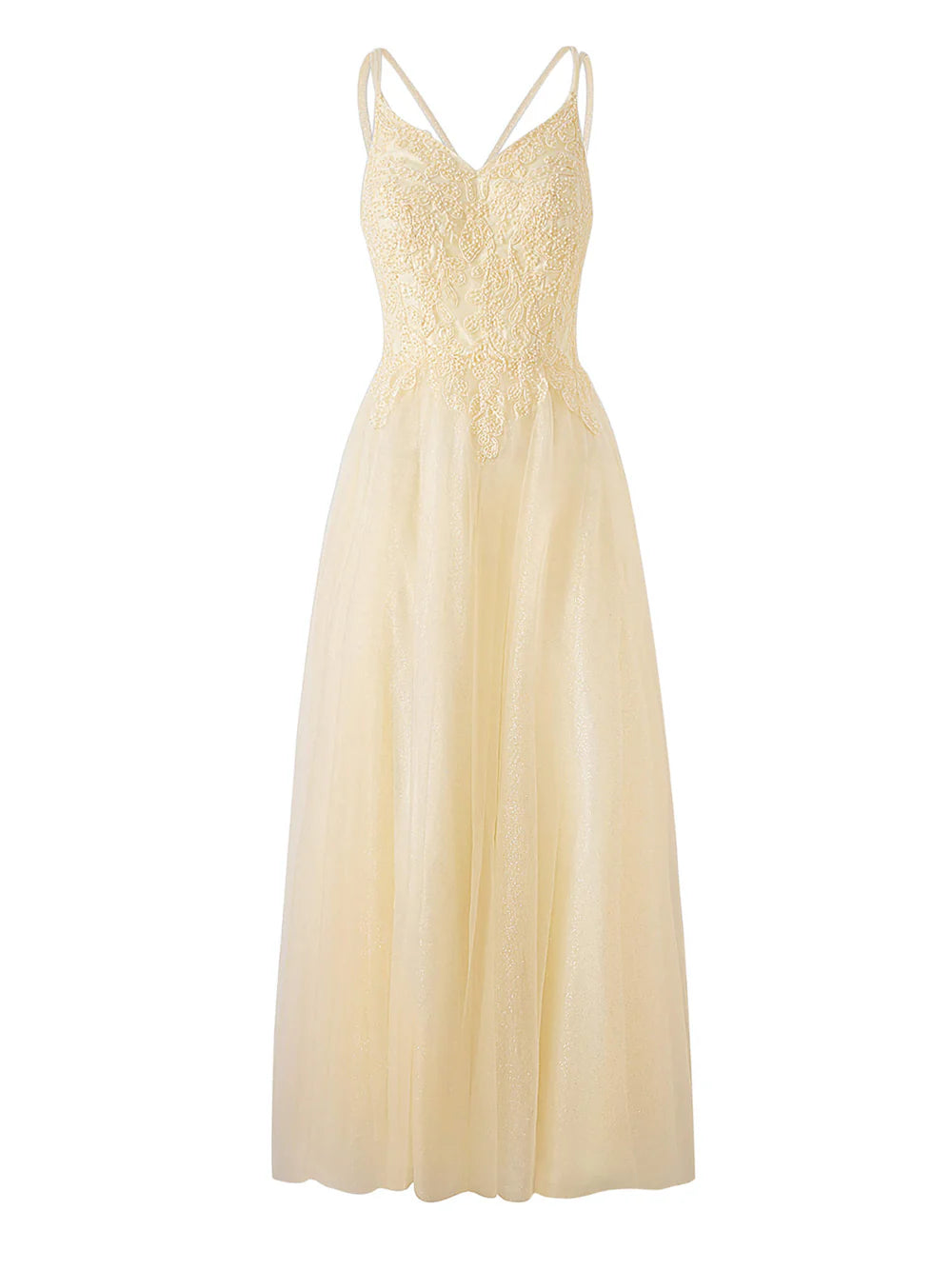 A-line Floor Length Glitter Tulle Prom Dress