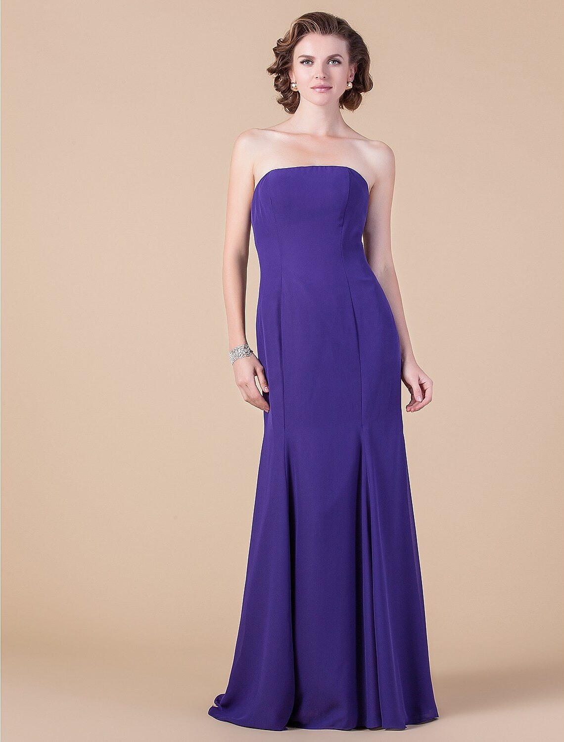 Vestido de gasa para madre de la novia, corte sirena/trompeta, sin tirantes, largo hasta el suelo, con cristales/drapeado