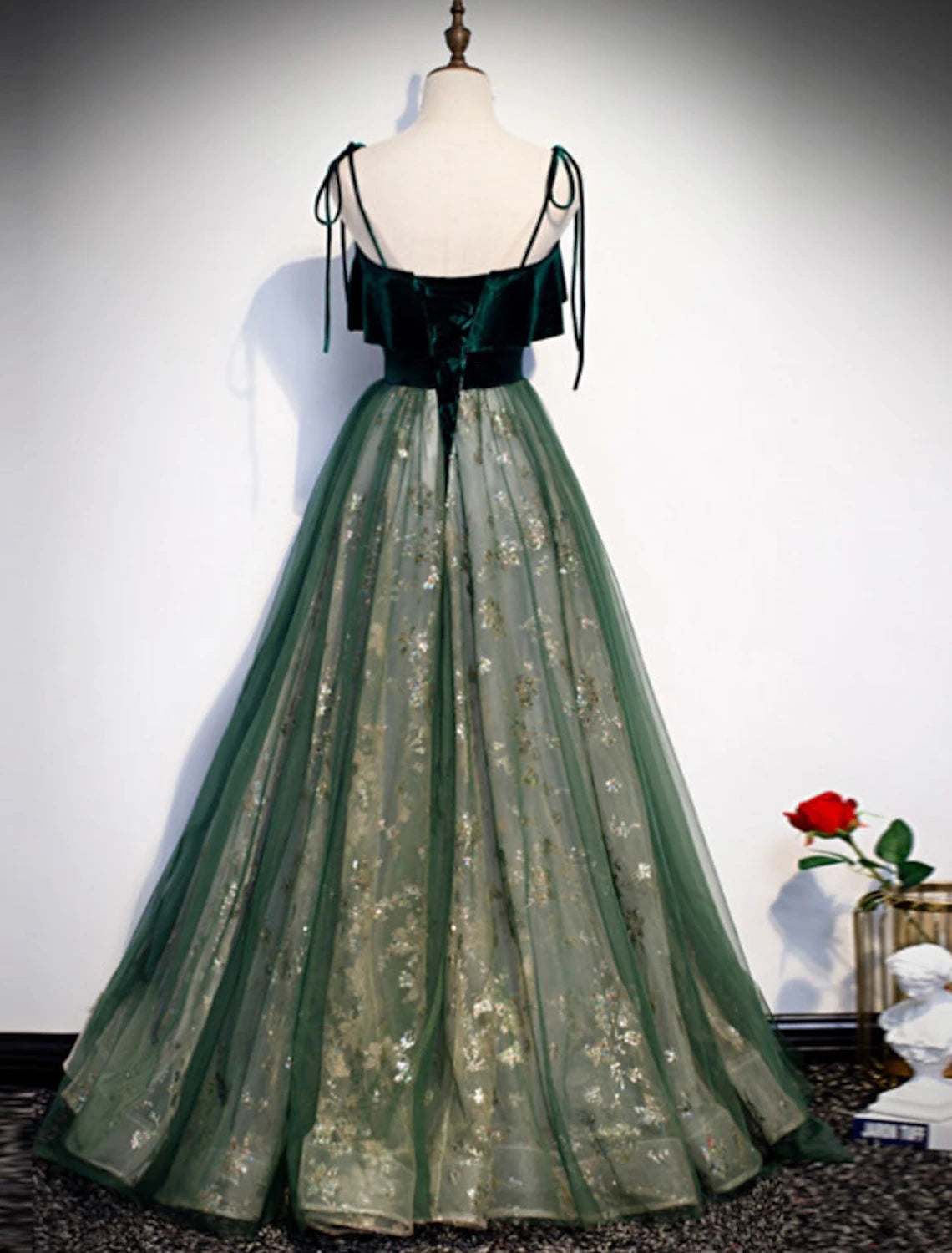A-Linie, glitzernd, luxuriös, für formelle Anlässe, Abendkleid, Spaghettiträger, ärmellos, bodenlang, Organza mit Pailletten
