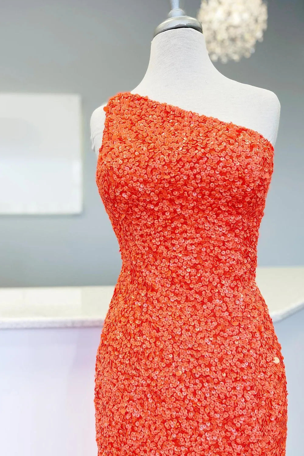 Glitter One-Shoulder Homecoming Dress With Sequins