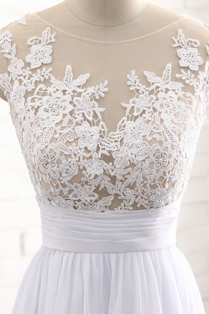 Round neck lace long prom dress