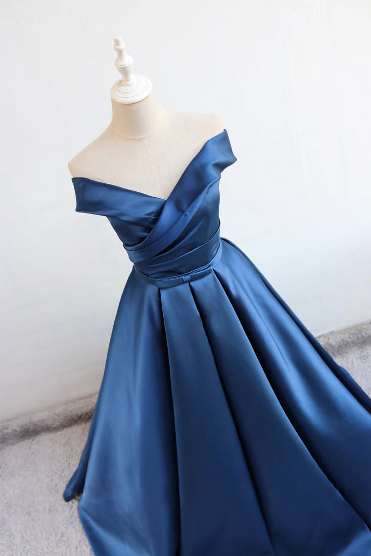 V neck satin long prom dress