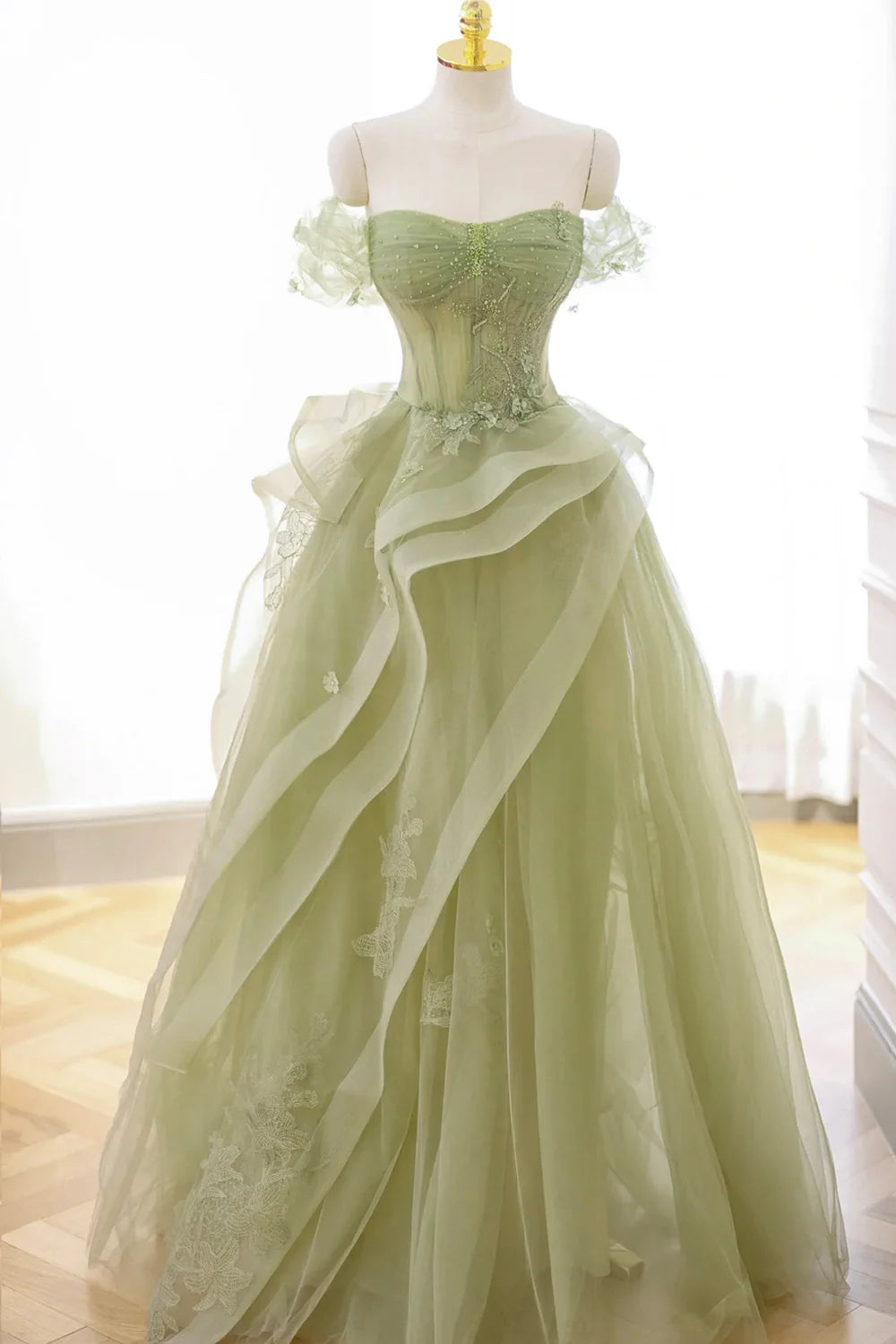 A-Linie Tüll Spitze Korsett Formelles Partykleid Langes Ballkleid