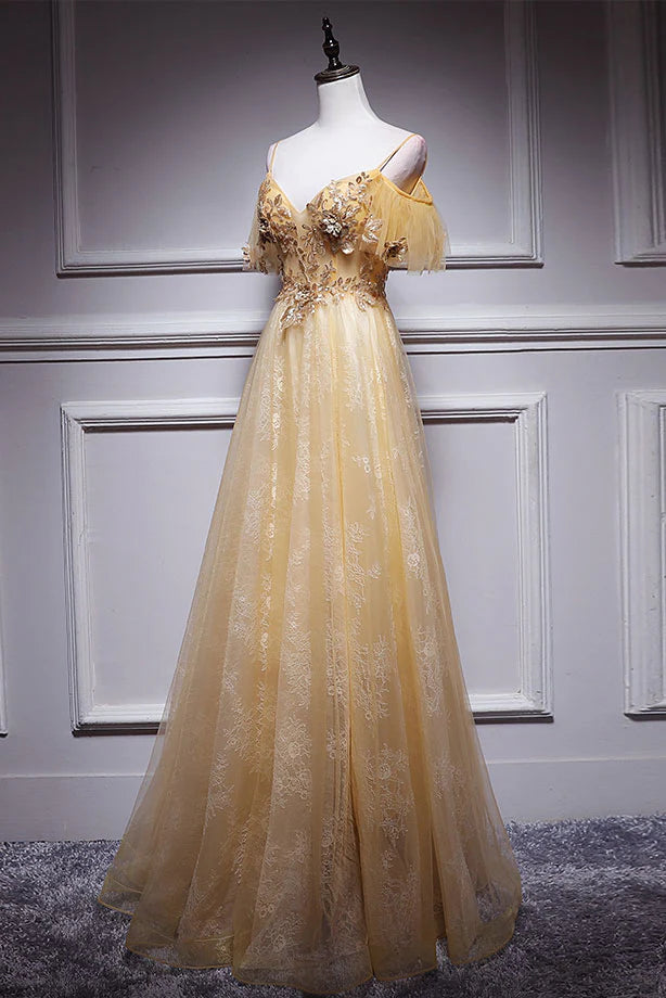 Tulle lace long prom dress