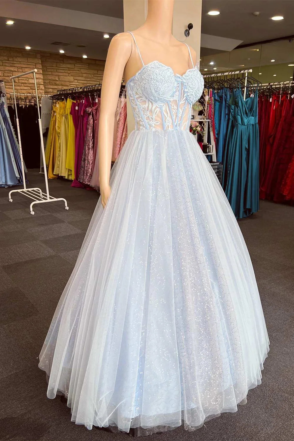 A-Line Floral Lace Sweetheart Prom Dress