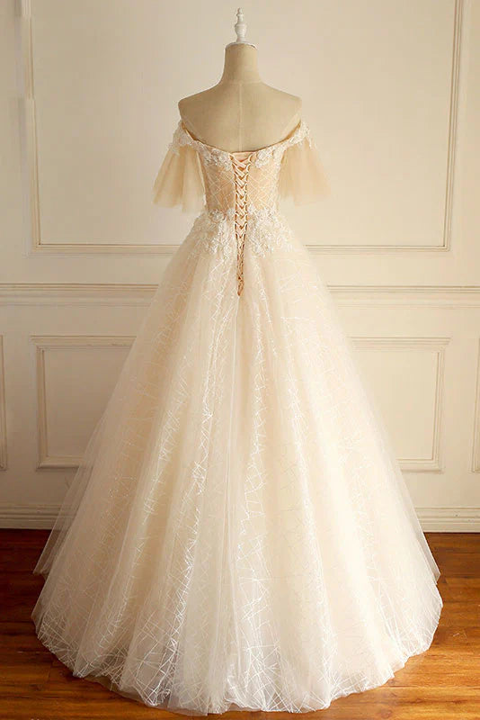 Tulle lace long prom dress