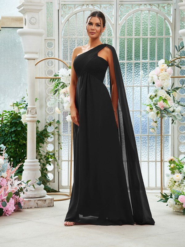 A-Linie/Princess-Linie Chiffon Rüschen One-Shoulder-Träger Ärmellos Bodenlang Brautjungfernkleider
