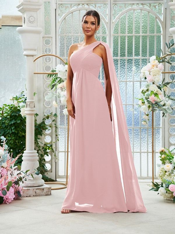 A-Linie/Princess-Linie Chiffon Rüschen One-Shoulder-Träger Ärmellos Bodenlang Brautjungfernkleider