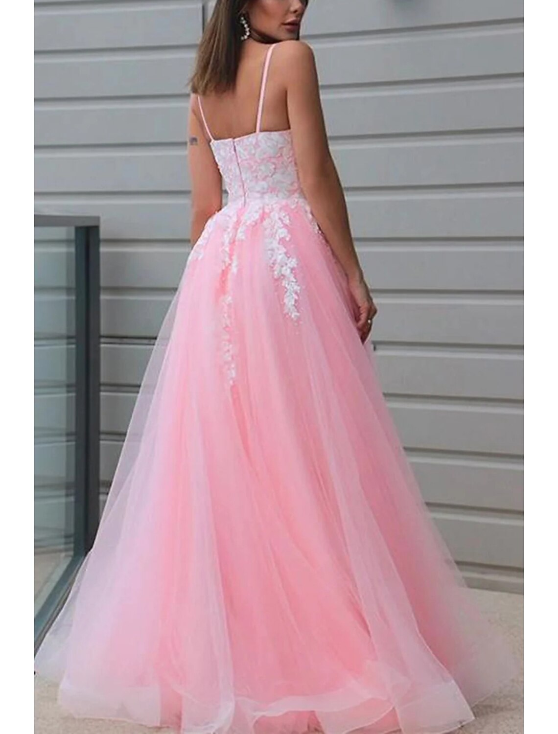 Vestidos de fiesta de corte A, estilo princesa, formales, para bodas, largos, sin mangas, cuello en V, de tul con pliegues y apliques