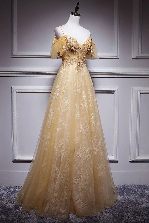 Tulle lace long prom dress