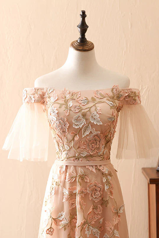 Tulle lace long prom dress