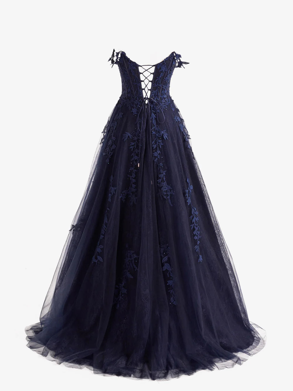 A-Linien-Ballkleid aus Spitze und Tüll mit Herzausschnitt und Schlitz
