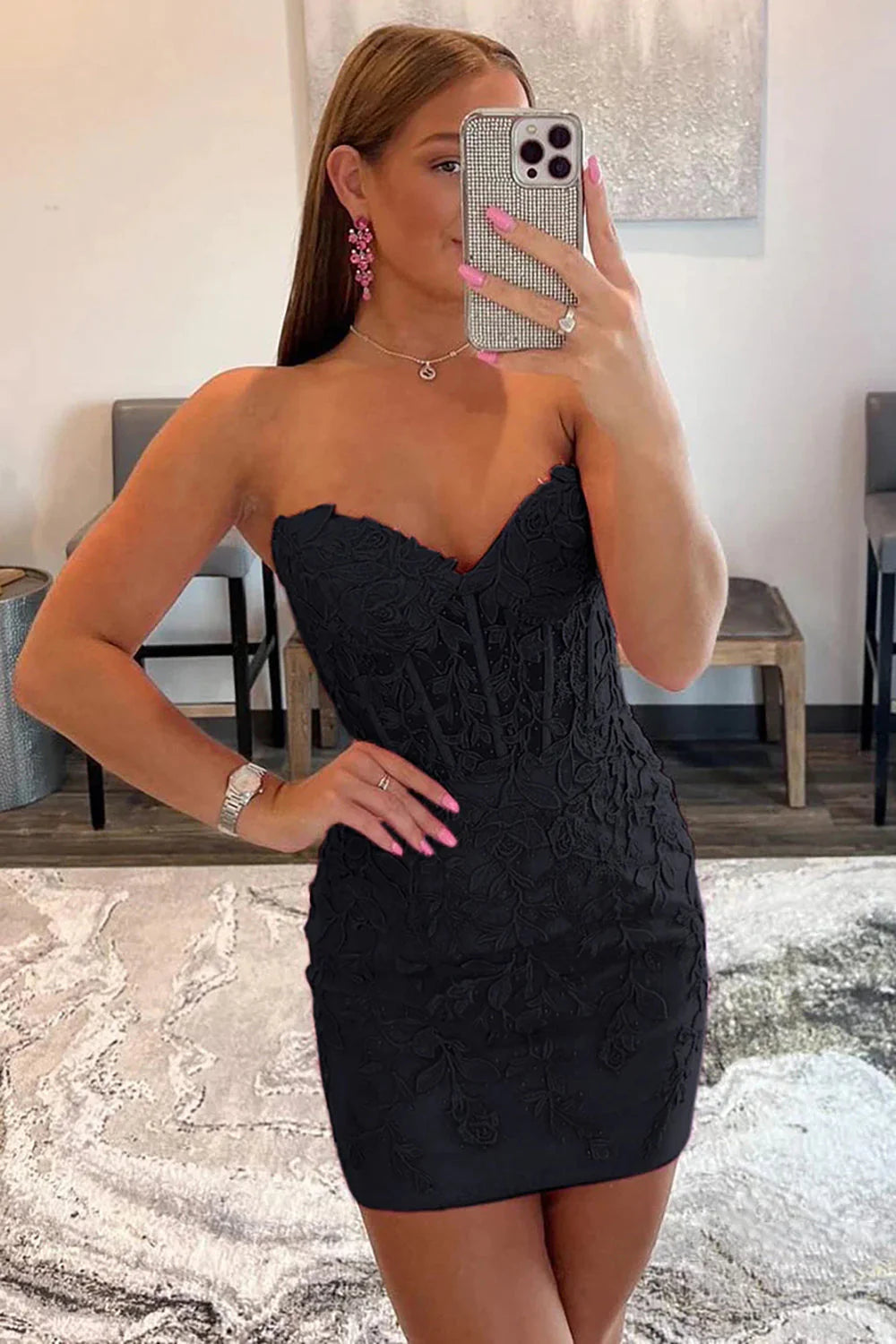 Sheath Tight Short Homecoming Dress with Appliques