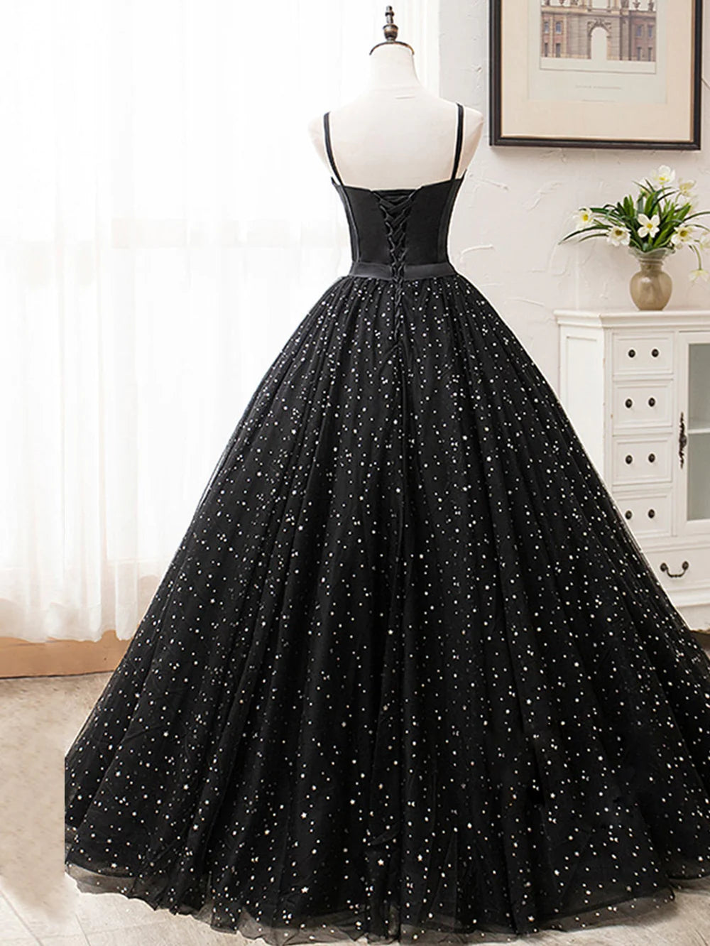 Langes Ballkleid mit Glitzer in A-Linie und V-Ausschnitt