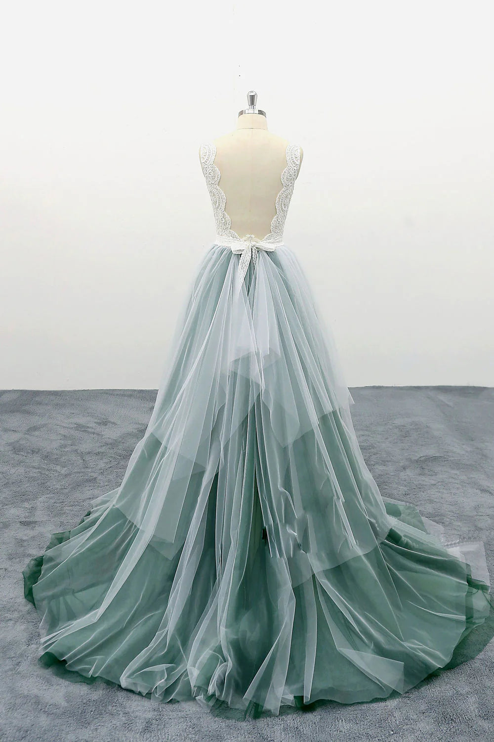 Tulle lace long prom dress