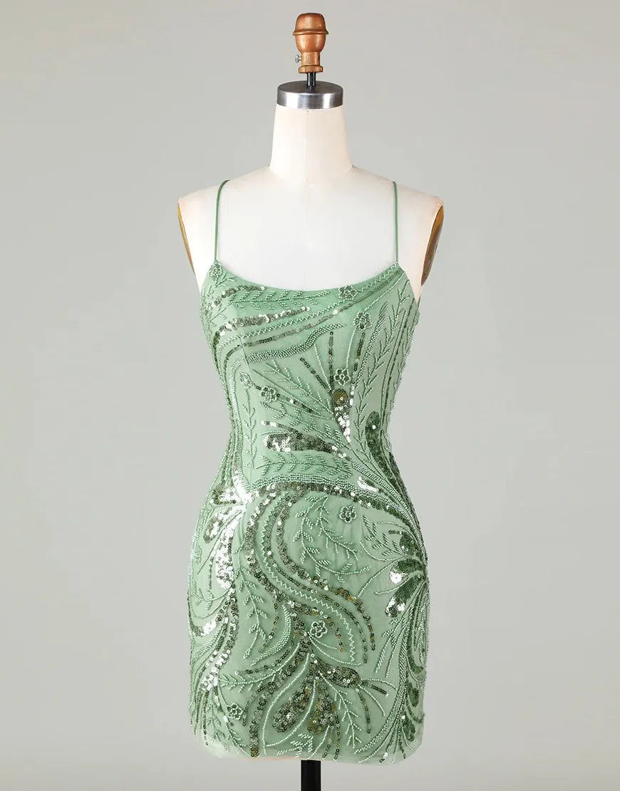 Sequined Lace Up Short Homecoming Party Dress