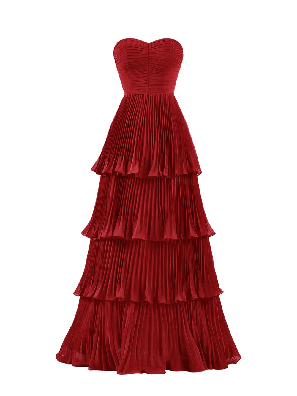 Trägerloses, langes, mehrlagiges Ballkleid mit Rüschen