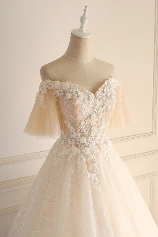 Tulle lace long prom dress
