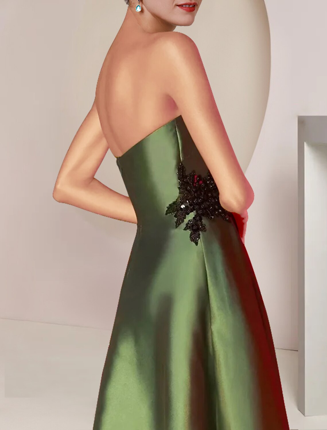 Vestido de dos piezas de corte A para madre de la novia, elegante, sin tirantes, largo hasta la rodilla, con charmeuse, lentejuelas, sin mangas, con apliques de cuentas