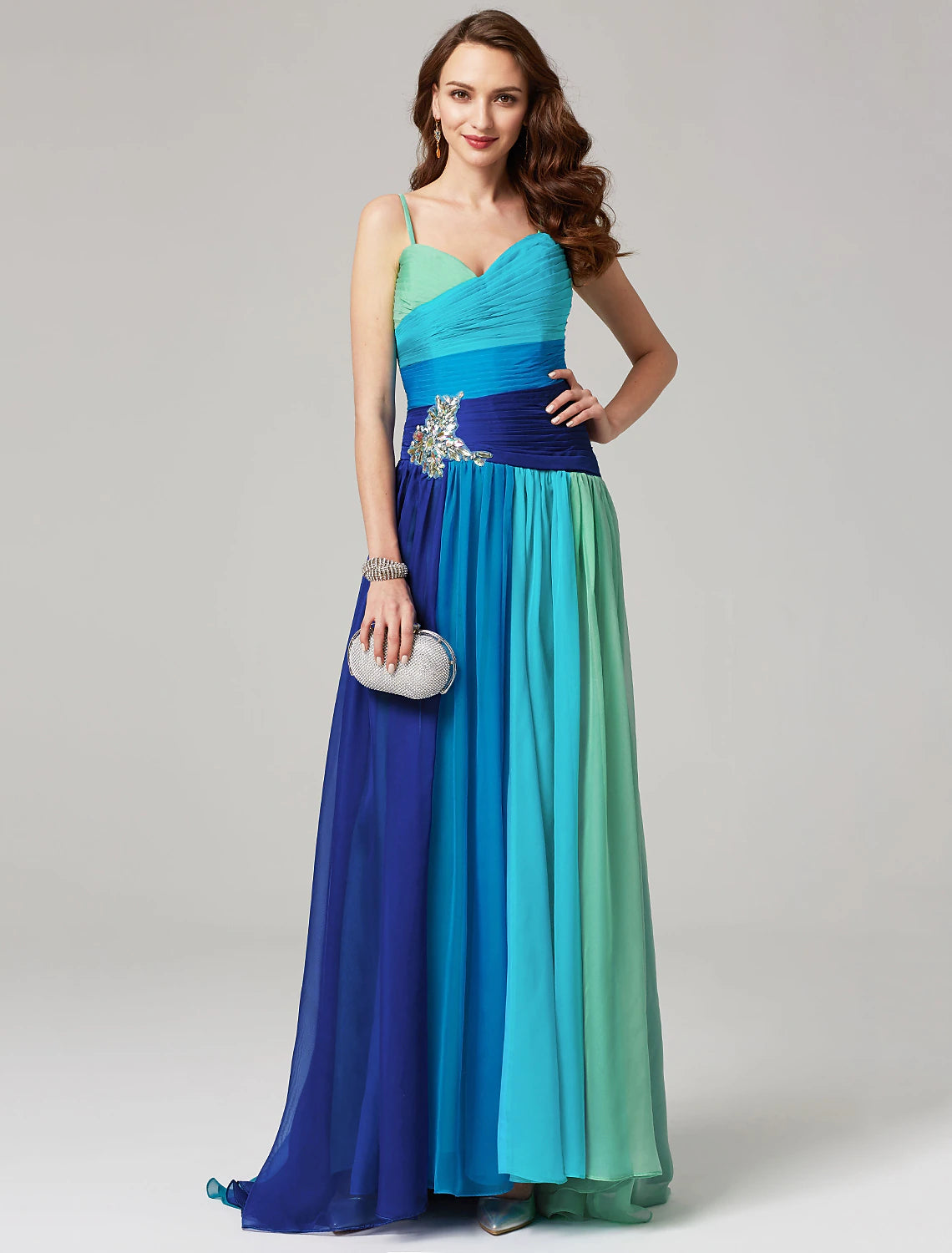 A-Line Color Block Dress Wedding Guest Formal Evening Sweep / Brush Train Sleeveless Sweetheart Chiffon Backless with Pleats Ruched Crystals