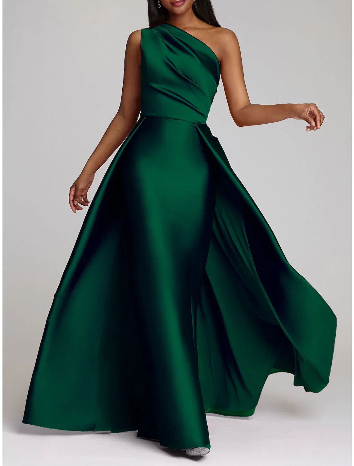 Sheath / Column Evening Gown Elegant Dress Wedding Guest Cocktail Party Floor Length Sleeveless One Shoulder Satin