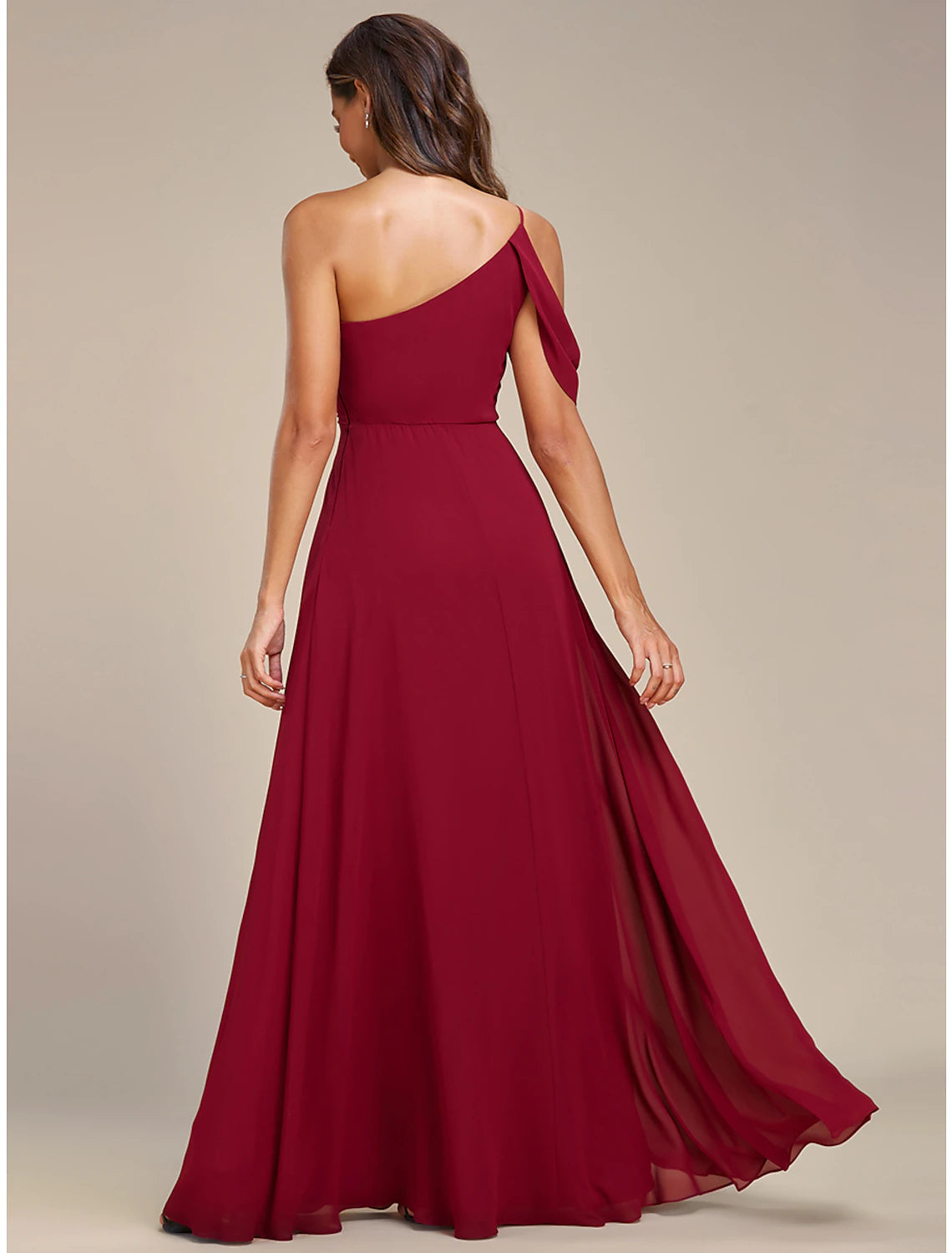 A-Linie Hochzeitsgastkleider Elegantes Kleid Formelle Hochzeit Bodenlang Ärmellos Ein-Schulter Chiffon mit gerüschtem Schlitz