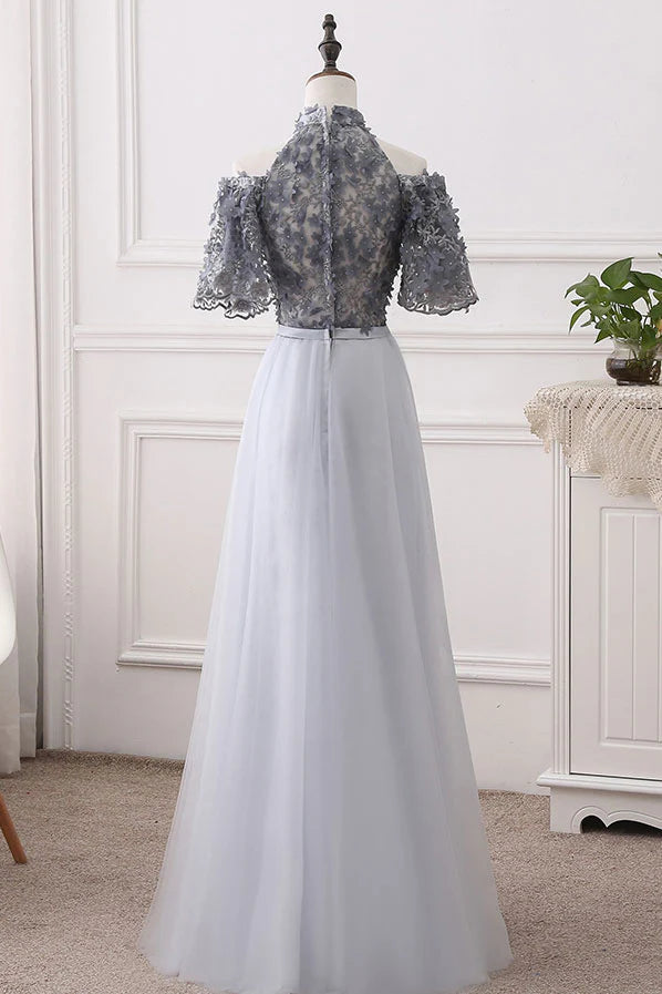 Tulle lace long prom dress