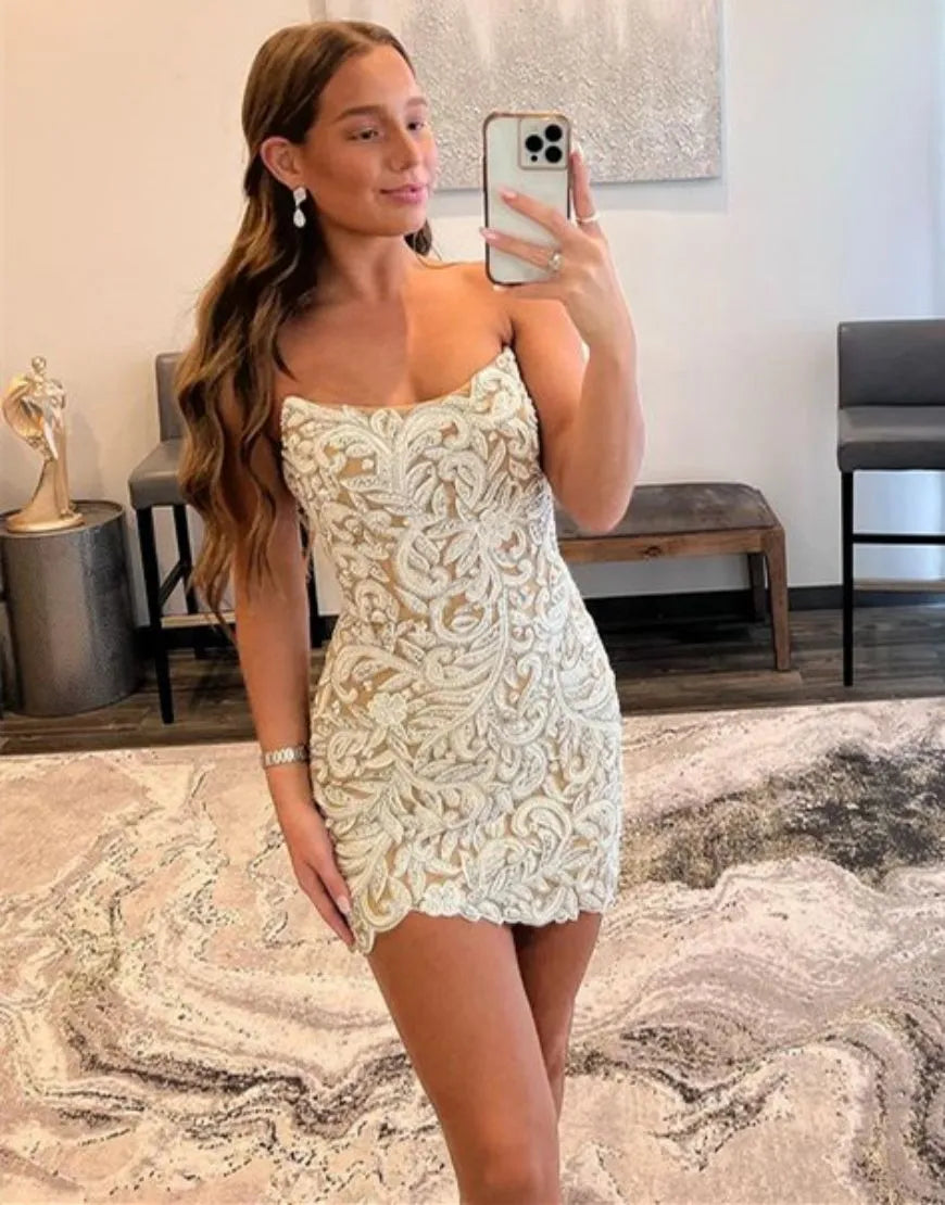 Strapless Bodycon Homecoming Dress With Beading