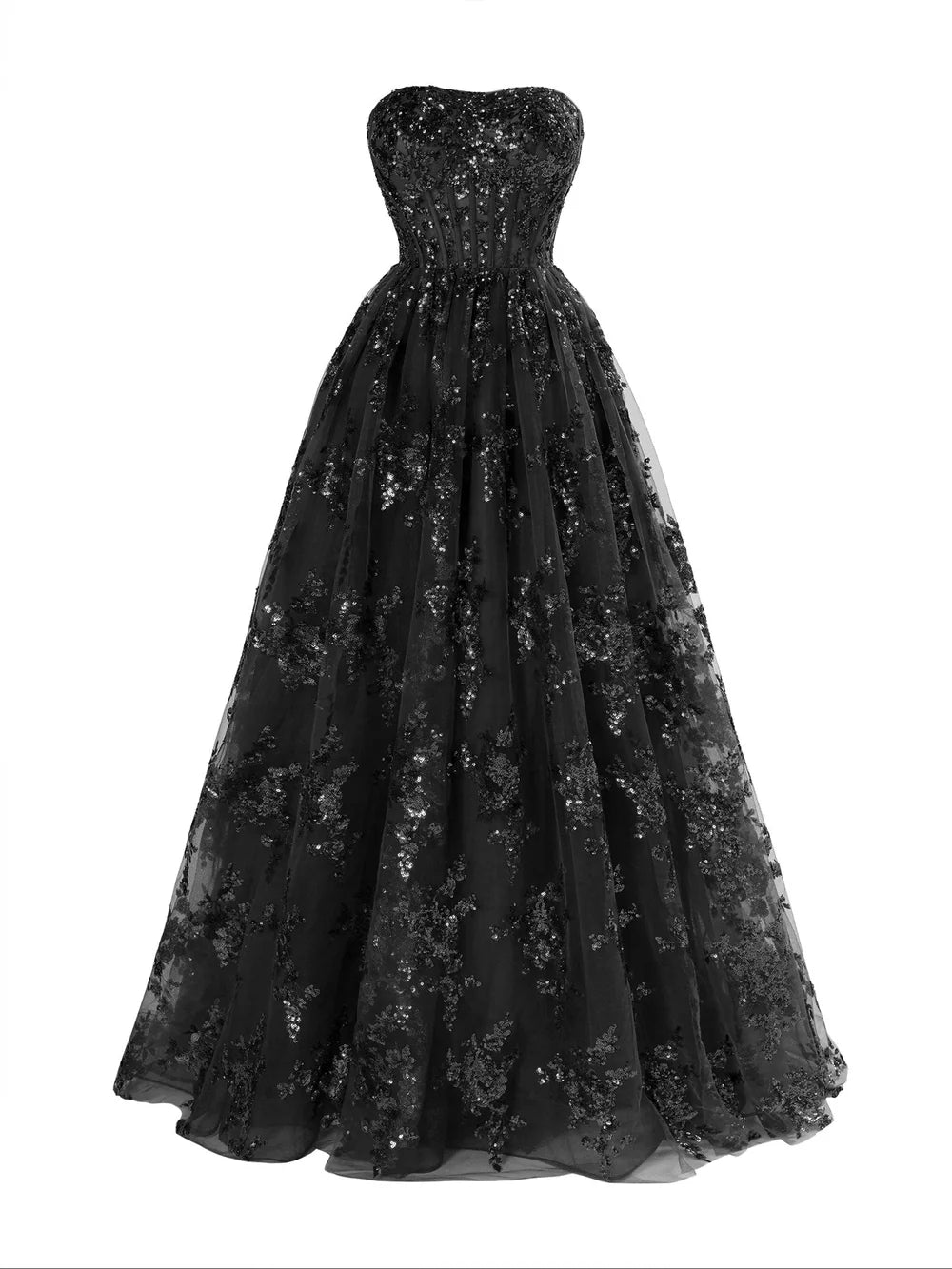 A Line Pleating Strapless Long Prom Dress With Applique