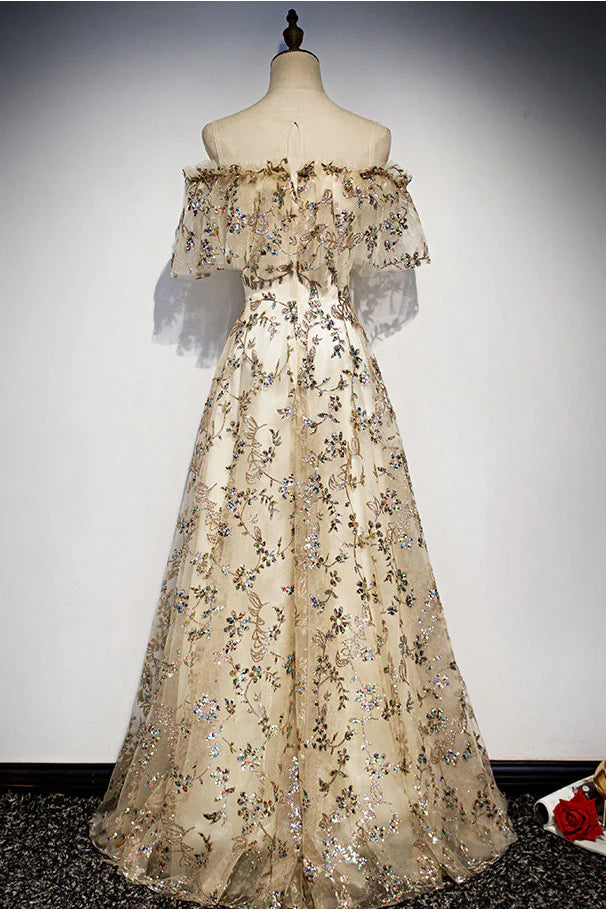 Tulle lace long prom dress