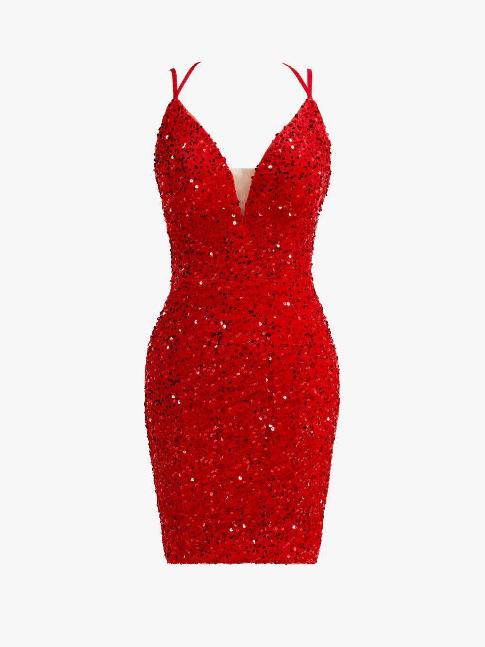 Glitter Sequin Spaghetti Straps Lace Up Tight Homecoming Dress