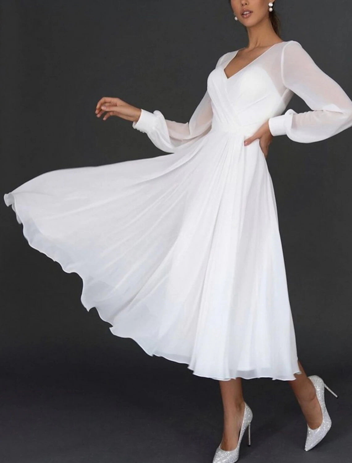 Vestidos de novia sencillos de recepción Vestidos de novia Línea A Escote redondo Manga 3/4 Hasta la rodilla Encaje Vestidos de novia con fajas / cintas Apliques Fiesta de bodas de verano