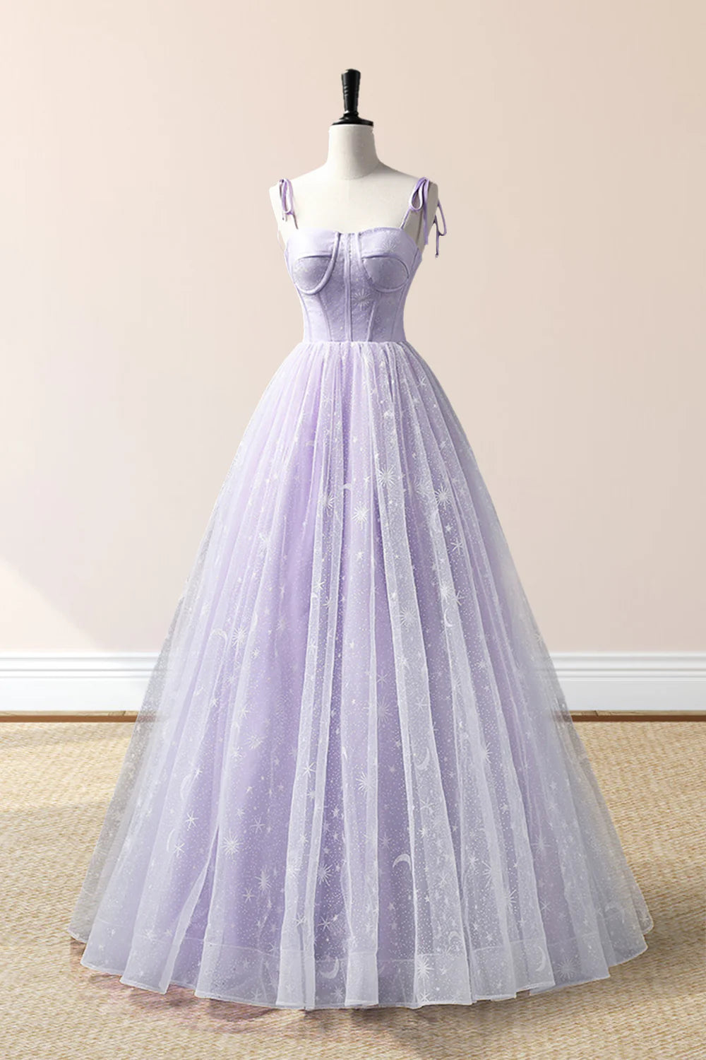A-Linie Tüll Träger Bodenlang Abendkleid Ballkleid