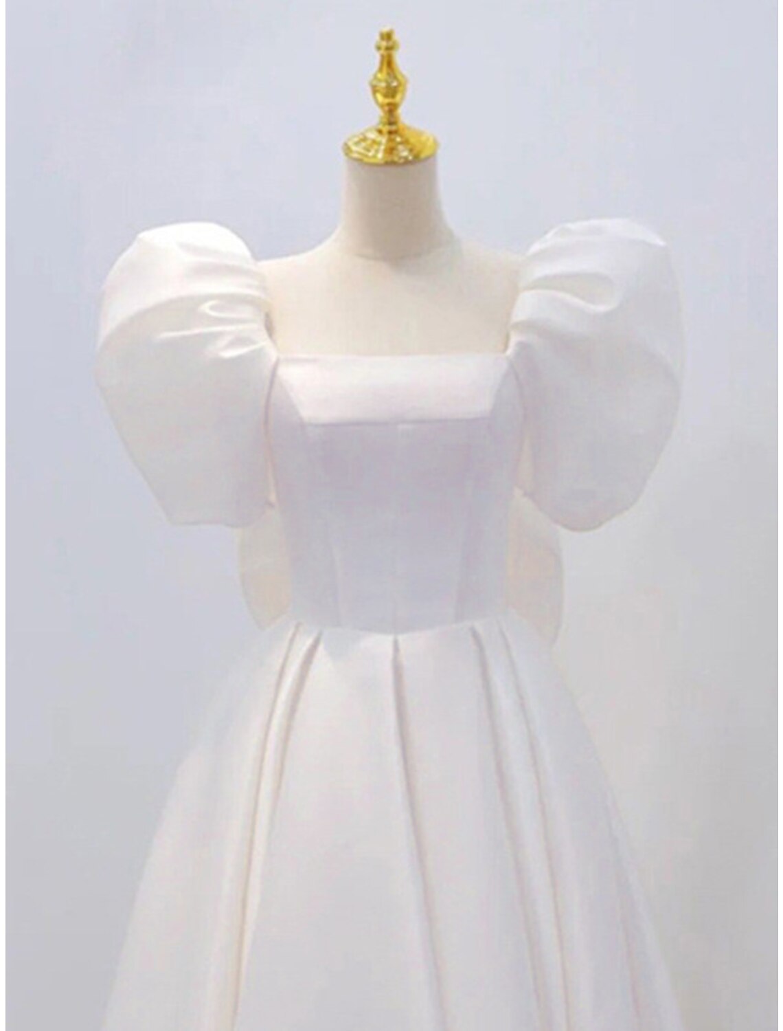 Reception Little White Dresses Wedding Dresses A-Line Square Neck Short Sleeve Knee Length Satin Bridal Gowns With Bow(s)
