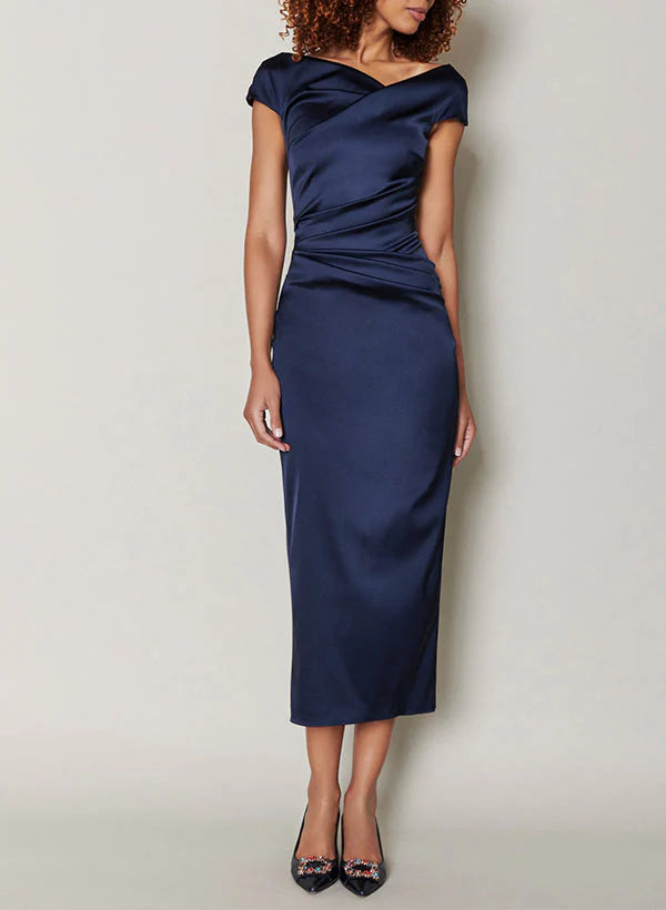 Sheath Cowl Neck Tea-Length Mother Of The Bride Dresses
