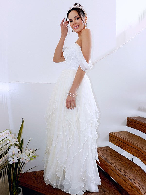 A-Linie/Princess-Linie Ärmellos Schulterfrei Rüschen Chiffon Bodenlang Brautkleider