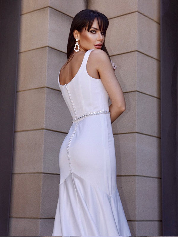 Trumpet/Mermaid Square Sash/Ribbon/Belt Stretch Crepe Sleeveless Sweep/Brush Train Wedding Dresses