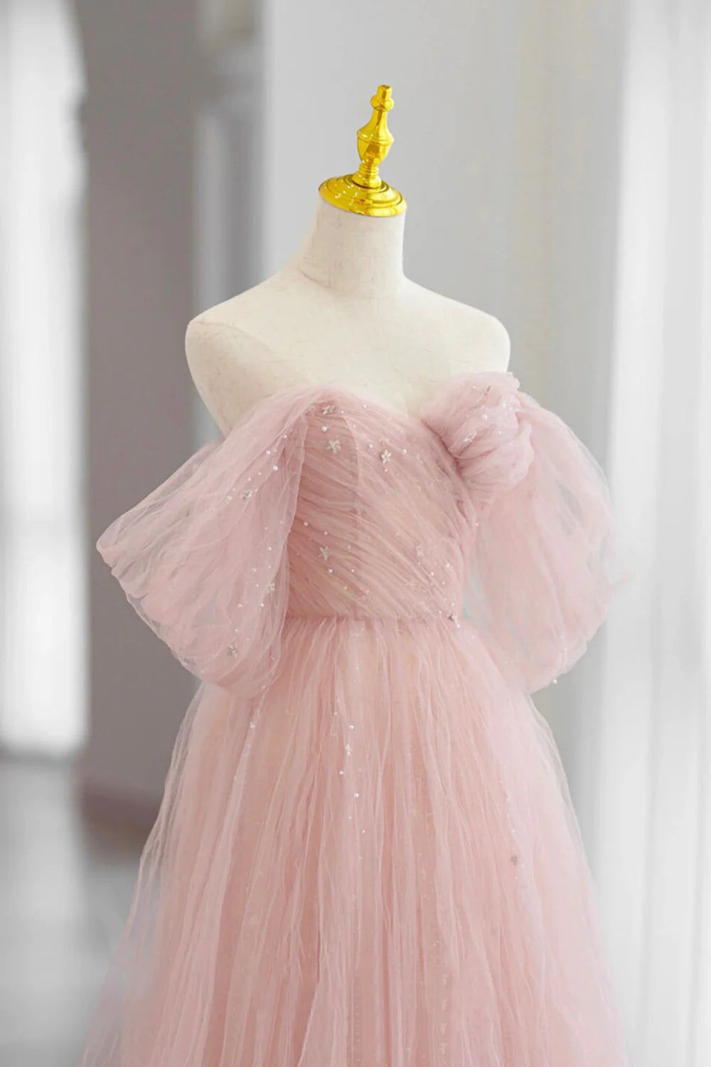 A-Line Cute Tulle Floor Length Evening Party Dress Prom Dress