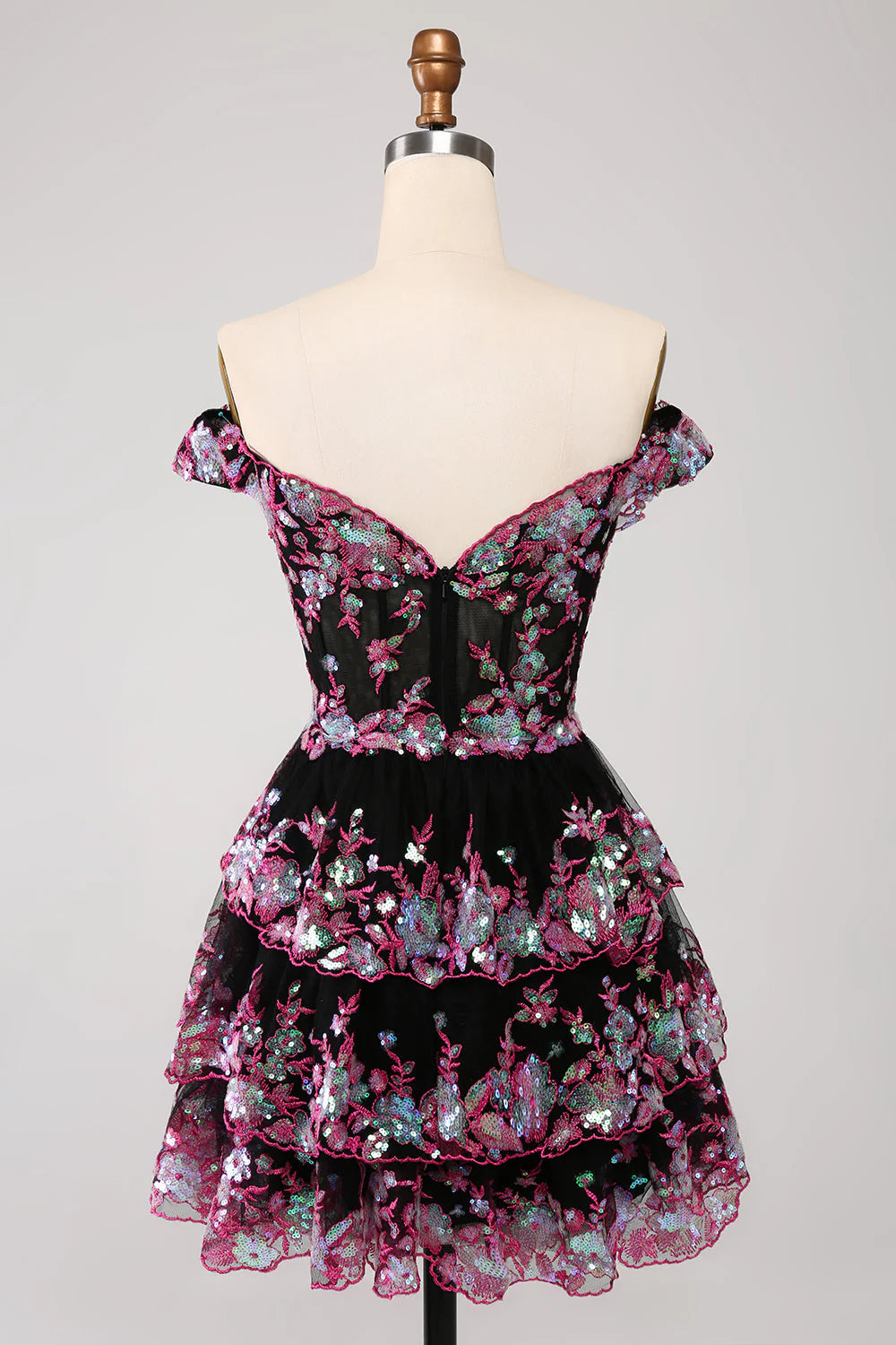 A Line Cute Sparkly Tiered Corset Lace Short Homecoming Dress