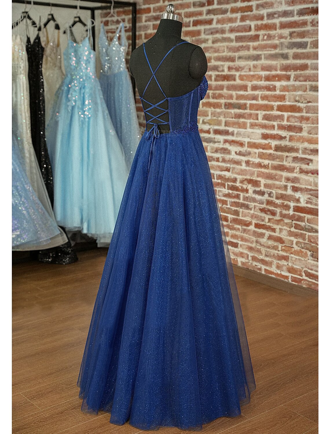 A-Linie Ballkleider Sparkle & Shine Kleid Ball Hochzeit Party Bodenlang Ärmellos Herzausschnitt Tüll Rückenfrei mit Falten Applikationen