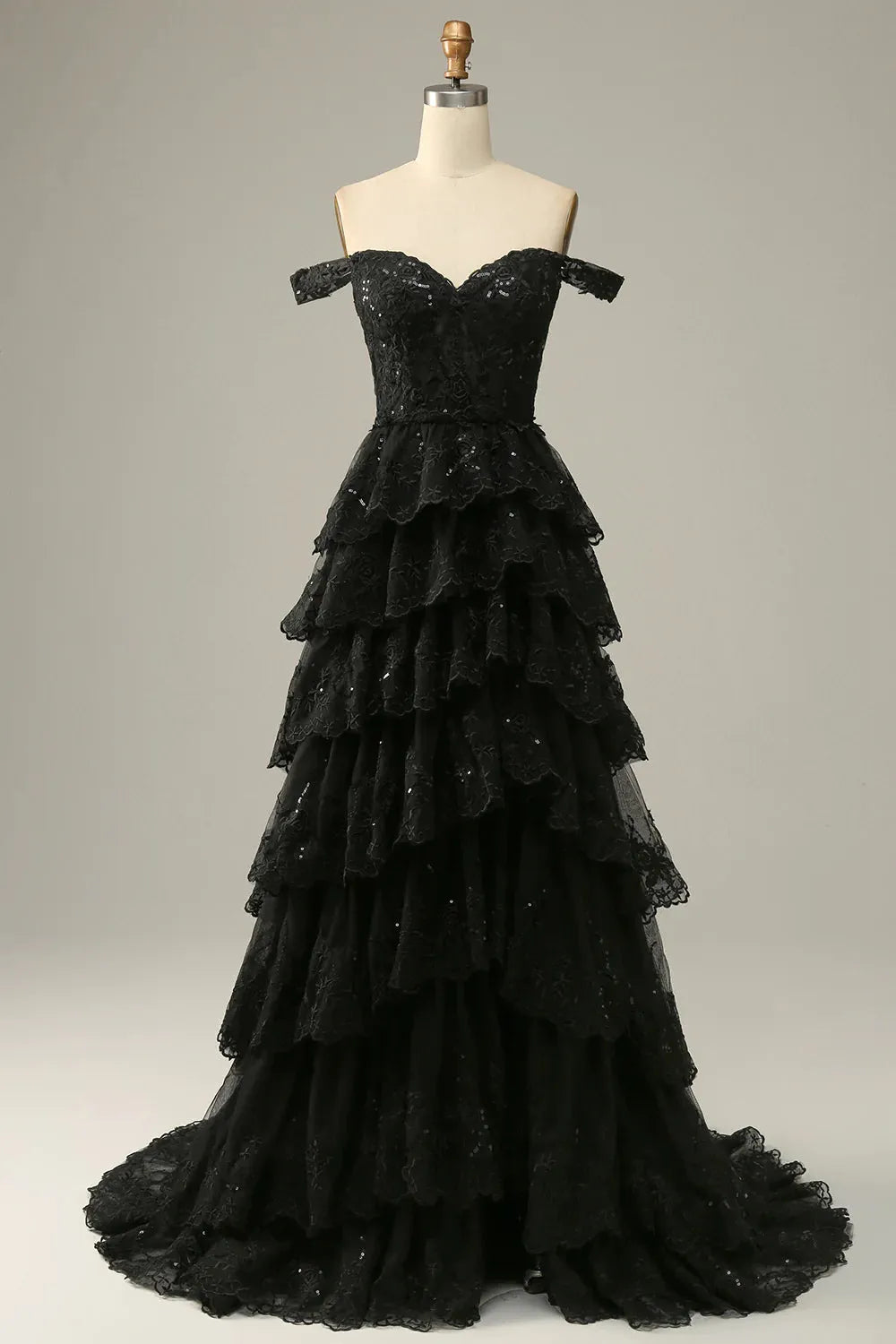 A-Line Sparkly Off The Shoulder Prom Dress with Sequin And Split