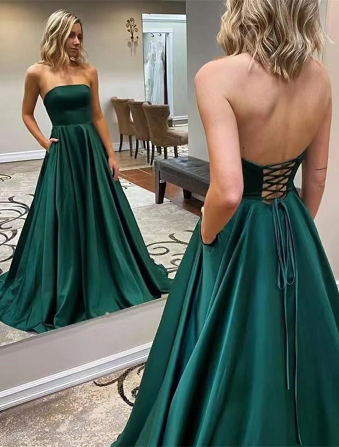 A-Linie Ballkleider Maxikleid Formelle Hochzeitsgäste Bodenlang Ärmellos Trägerlos Jersey Rückenfrei mit Schlitz