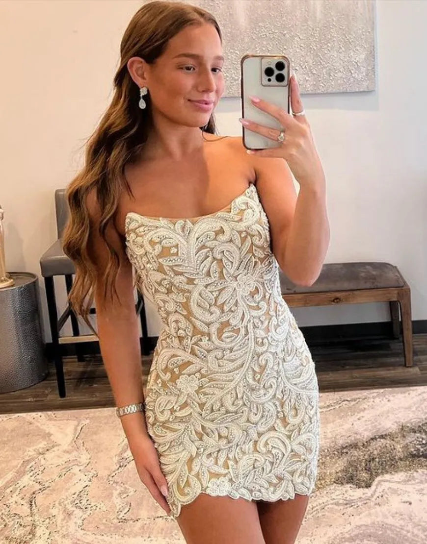 Strapless Bodycon Homecoming Dress With Beading