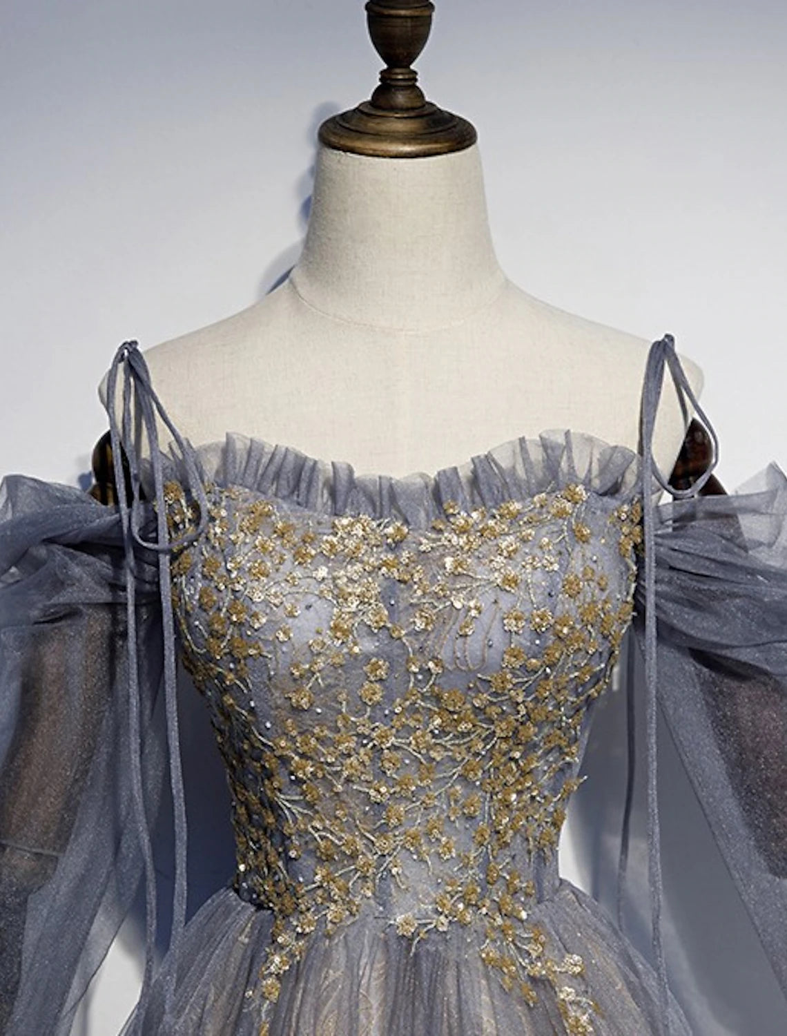 A-Linie Ballkleider Glitzerndes Kleid Hochzeitsgast Verlobung Bodenlang 3/4 Ärmel Spaghettiträger Tüll mit Paillettenstickerei