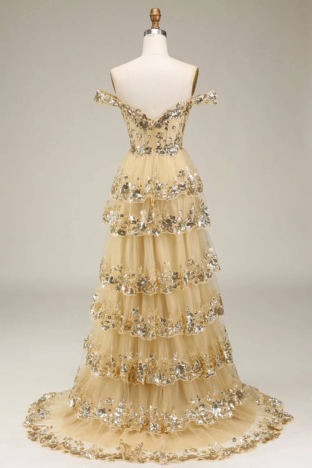 A-Line Sparkly Off The Shoulder Prom Dress with Sequin And Split